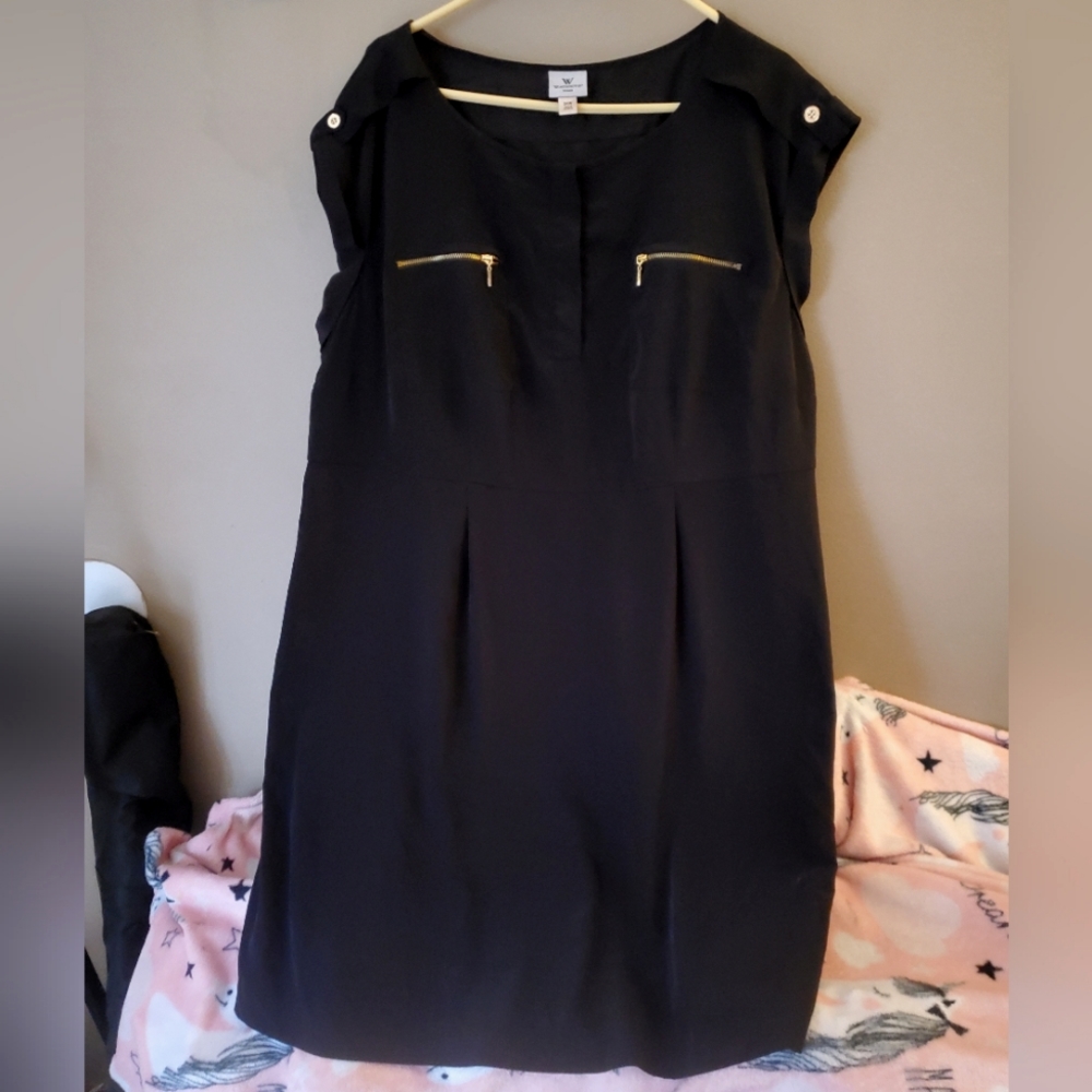 24W Plus Size Black Worthington Woman Dress with Front Zipper Pockets